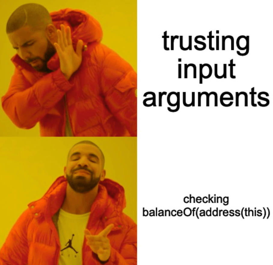 Input Arguments vs BalanceOf Check
